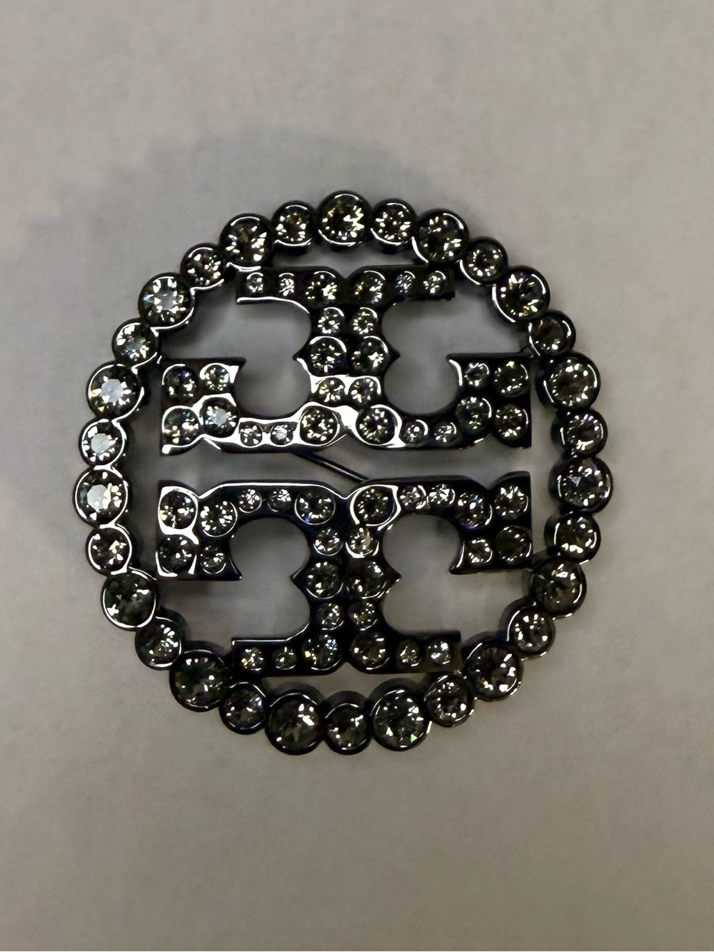 Tory Burch Silver Toned Crystal Brooch/ Pin Crystal Logo